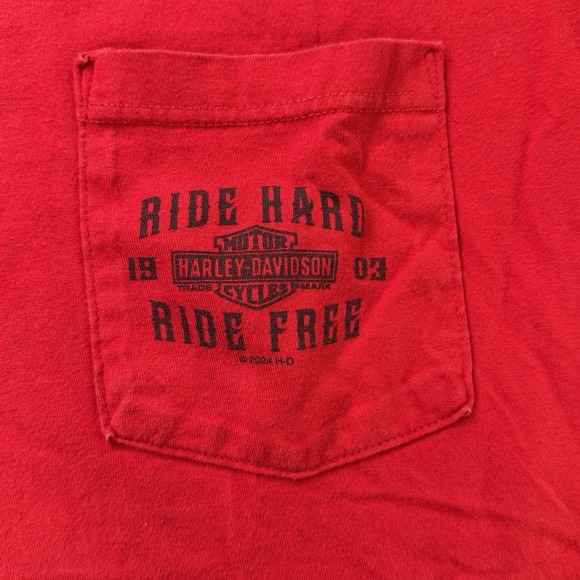 Harley-Davidson Redstone Huntsville‎ AL Pocket T-Shirt Red Men's Size XL - Picture 2 of 7